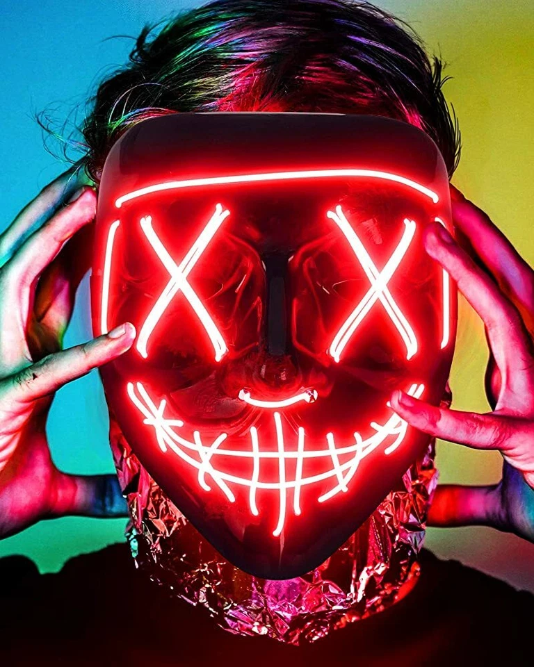Máscara LED Halloween Clubbing Light Up Fantasia Rave Cosplay Festa Purga 3 Modos - Imagem 3 de 4