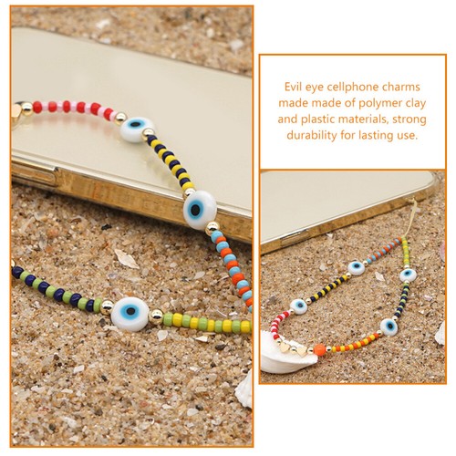 2 Pcs Mobile Phone Chain Cell Lanyard Strap Charms Evil Eye Beaded - Zdjęcie 11 z 12