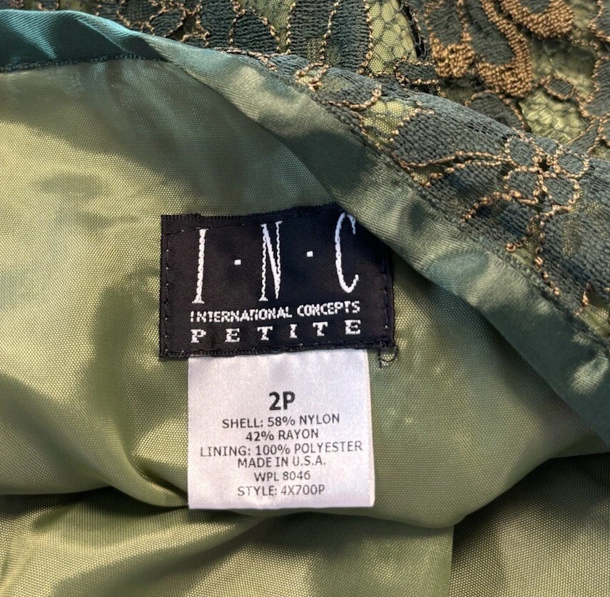 Falda De Encaje Verde De Colección Talla 2P Forrada Cremallera Años 90 INC International Concepts Foto 4 de 4