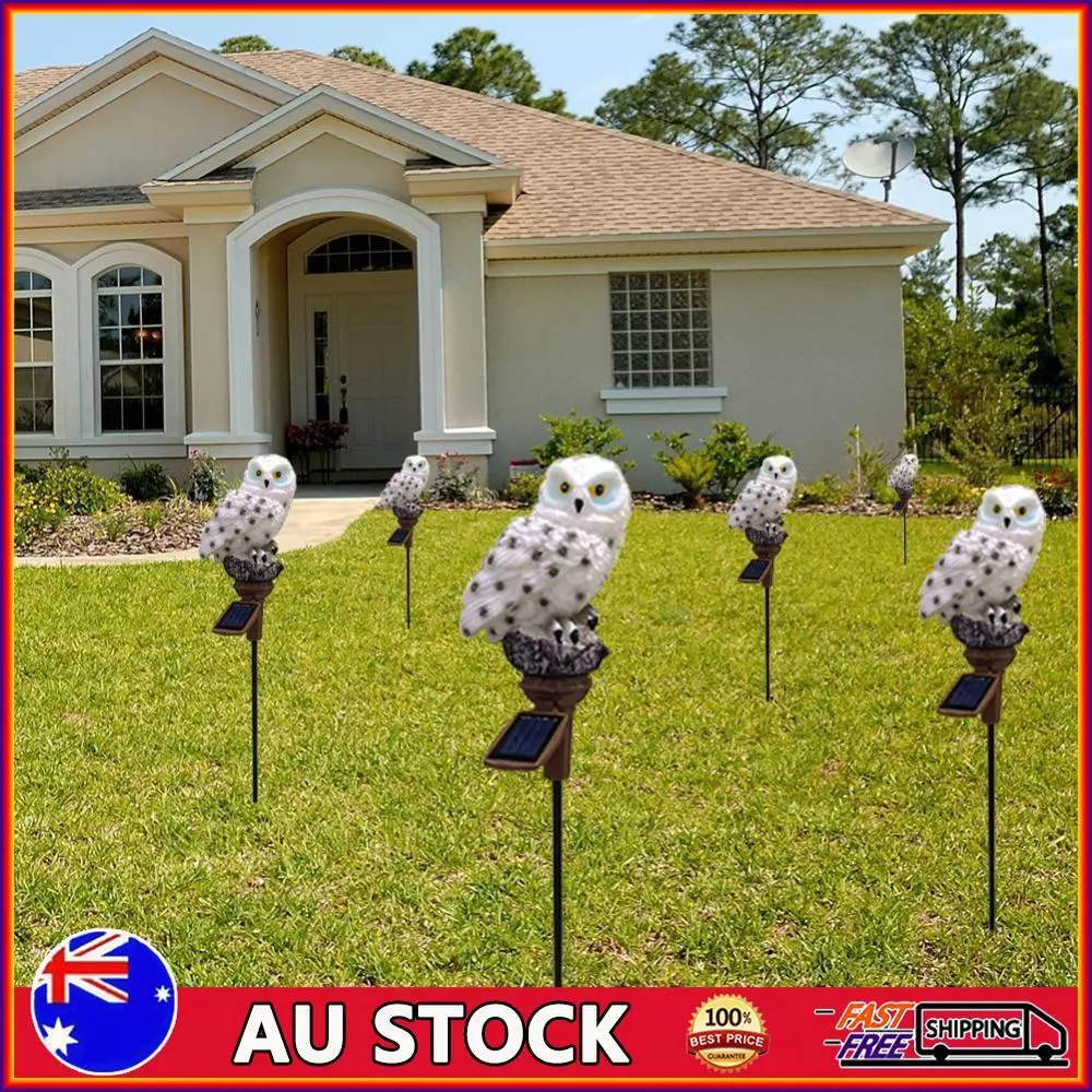 LED Solar Lights Owl Lawn Stakes Lamp Yard Art Home Garden Decor White