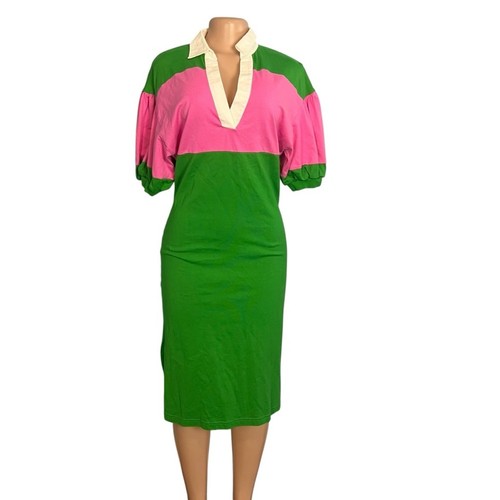 Kate Spade New York Colorblock Green and Pink Pattern Midi Length Dress Size S - Picture 3 of 9