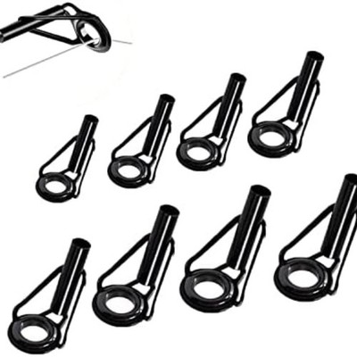 8pcs Fishing Rod Tip Repair Kit Stainless Steel Ceramic Guide Rings Black NEW