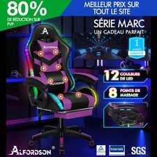 ALFORDSON Chaise Gaming Chaise de Bureau avec LED et Massant 8 Points Violet