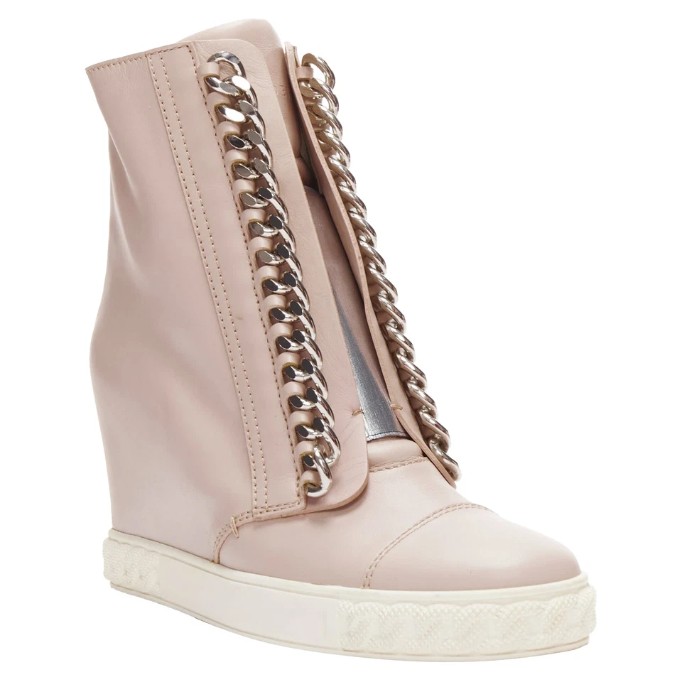 Zapatillas Casadei Cuero Plata Cadena Borde Tobillo Cuña Mujer Rosa Talla 39.5 Foto 2 de 4