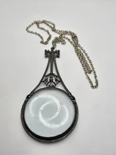 Vintage Florenza Victorian Revival Silver Tone Magnifying Glass Large Pendant 