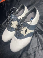 Aqualites Footjoy Men's Golf Shoes Size 8 White & Blue Soft Spikes Lace Up