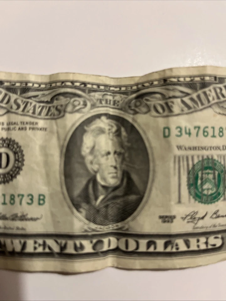 Vintage 20 Dollar Bill Series 1993 Antique Circulated Bill with Serial Number - Image 3 of 4