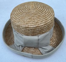 Woven Straw Hat with a Fabric Ribbon and Bow