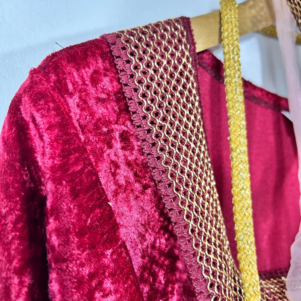 Renaissance Gown Burgundy Gold Velveteen 4pc Ladies Shakespearean Dress One Size - Image 3 of 4