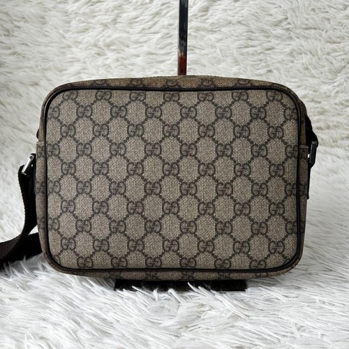 Gucci GG Supreme Camera Bag Crossbody Brown PVC Leather Used - Picture 5 of 14