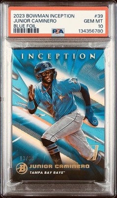 2023 Bowman Inception Junior Caminero RC Blue Foil #’d 13/99 PSA 10