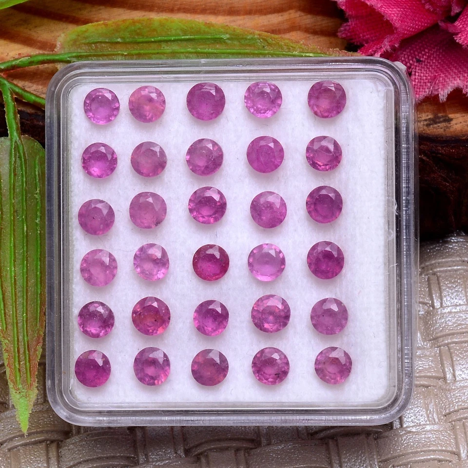 30 Pcs Natural Ruby Mozambique Round Cut 3.50mm Pinkish Red Stunning Gemstones - Image 3 of 4
