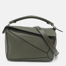 Loewe Puzzle Small Khaki Green Leather Top Handle Bag