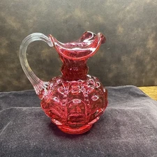 Fenton Cranberry Glass Vase Pitcher with handle 5"    F125