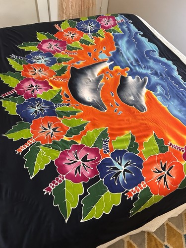 La Pareo Company Dolphin Floral Cover Up Tiare Sarong 66” x44” - Picture 4 of 13