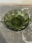 Vintage Anchor Hocking Bowl With Handles Green Glass Thumbprint Bowl