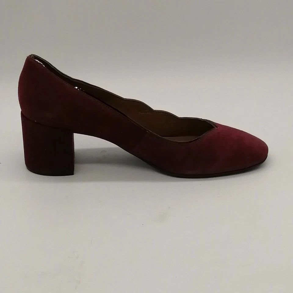 fs ny Zapatos Mujer Bomba Copla Tacón Grueso Borde Festoneado Cojín Vino 8 Foto 2 de 4