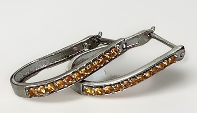 Citrine Sterling Silver 925 KARIS Hoop Earrings Orange Gemstone Hinged Hoops