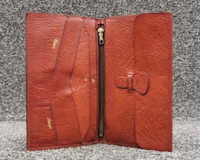 1960er Vintage hellbraune Leder Geldbörse schmal faltbar Organizer mit mehreren Taschen