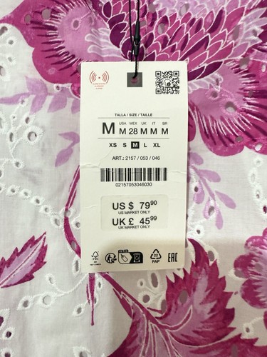 ZARA FLORAL PRINTED DRESS WITH OPENWORK EMBROIDERY PINK SIZE M 2157/053 - 第 8/8 張圖片