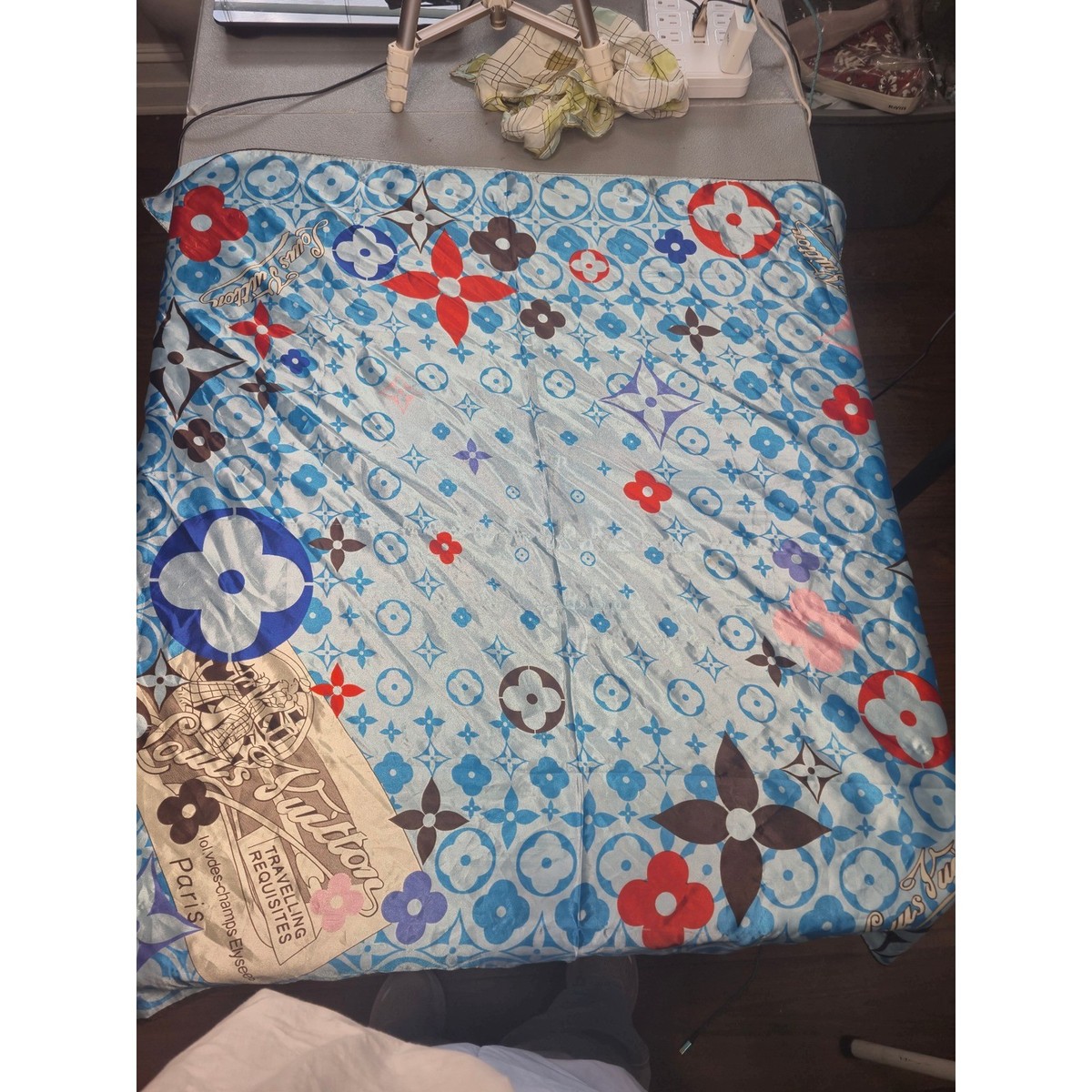 Louis Vuitton Blue Monogram Silk Scarf Travelling Requisites Square 34in Box View 2