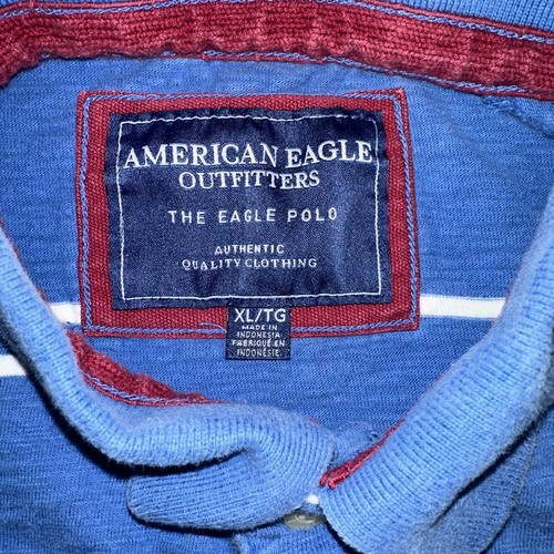 American Eagle Rugby Shirt Men’s XL Blue Striped Collared Long Sleeve Vintage - Picture 5 of 6