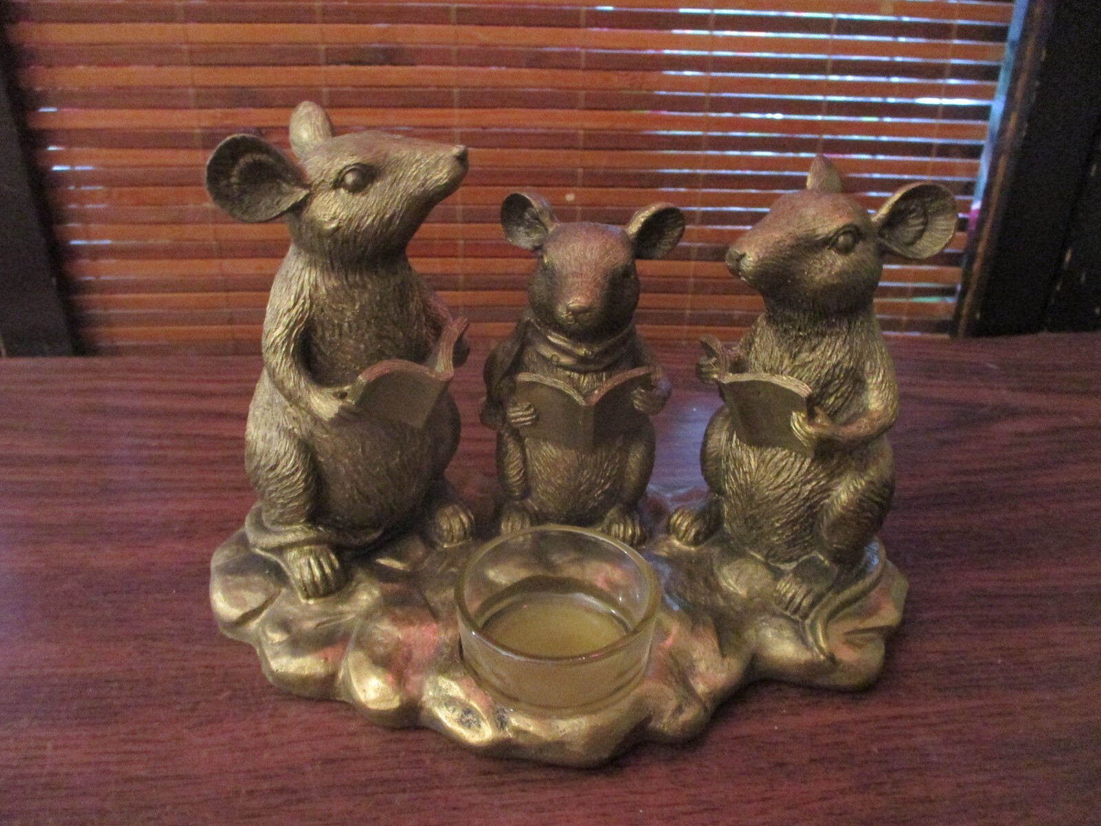 Sainsburys Carol Singing Mice Mouse Choir Gold Colour Tea Light Candle