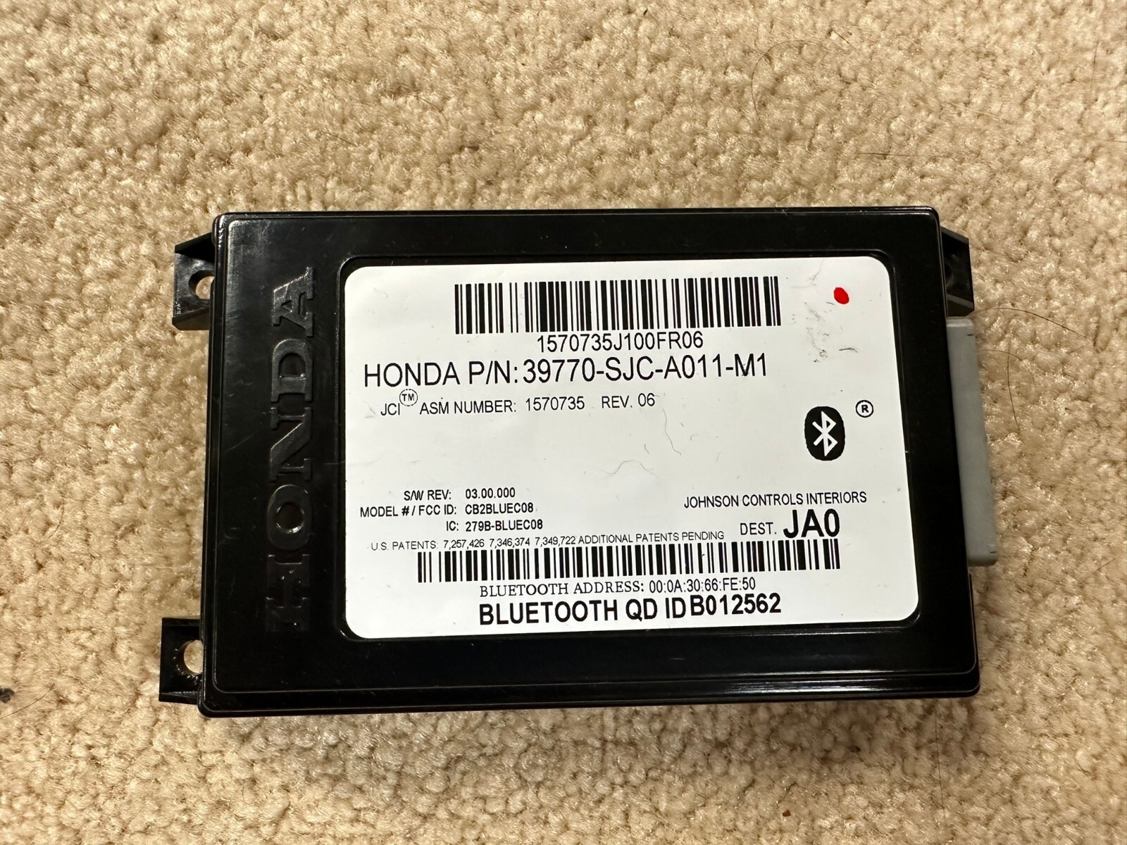 2009 Honda Ridgeline Hands Free Bluetooth Module 39770-SJC-A011-M1