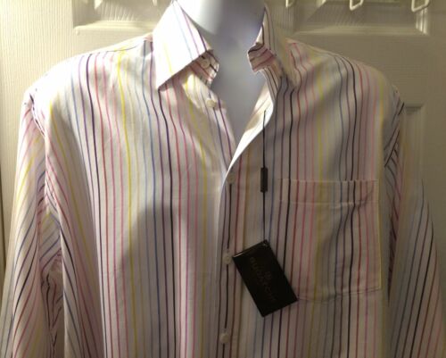 NUEVO CON ETIQUETAS BUGOTCHI UOMO Camisa Abotonada Asprine Blanca Colorida Rayas Top Talla S Nueva - Imagen 3 de 10