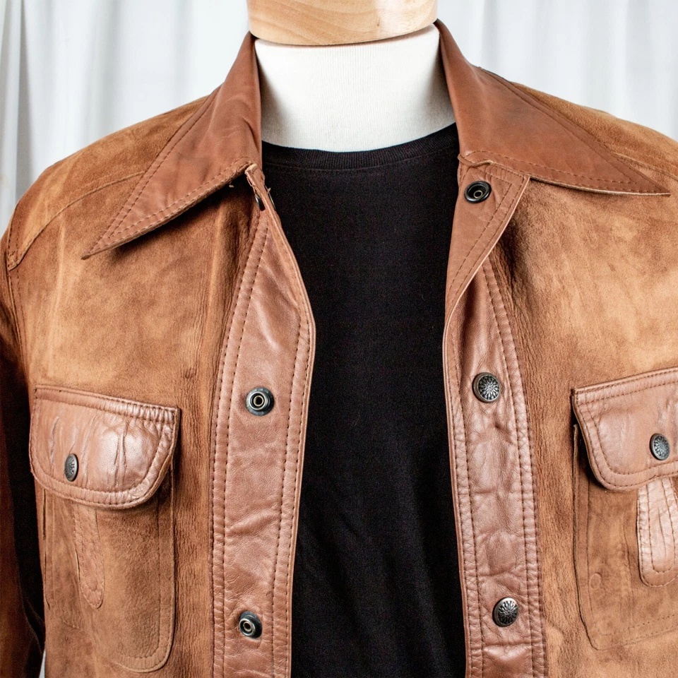 FALCON Reversible 1970's Red Copper Men Vintage Leather Suede Jacket Size M - Image 2 of 4