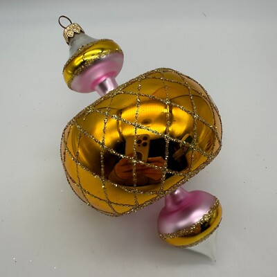 1993 Christopher Radko Jumbo Spin Top 7'' Ornament Pink and Gold