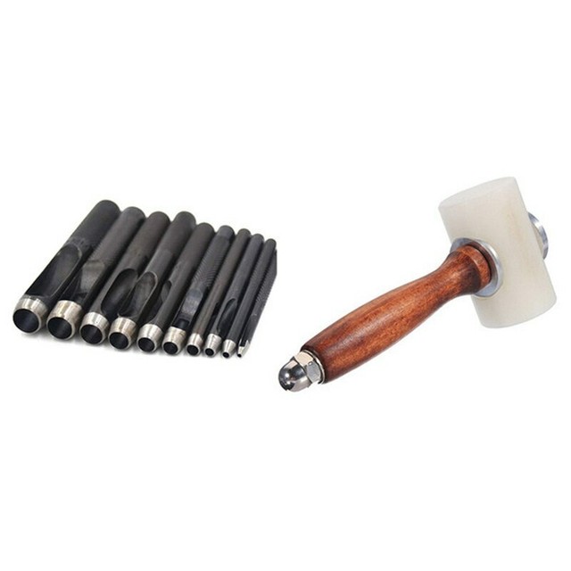 10Pcs/set Leather Hole Punch 110Mm Belt Puncher Hammer Cylindrical