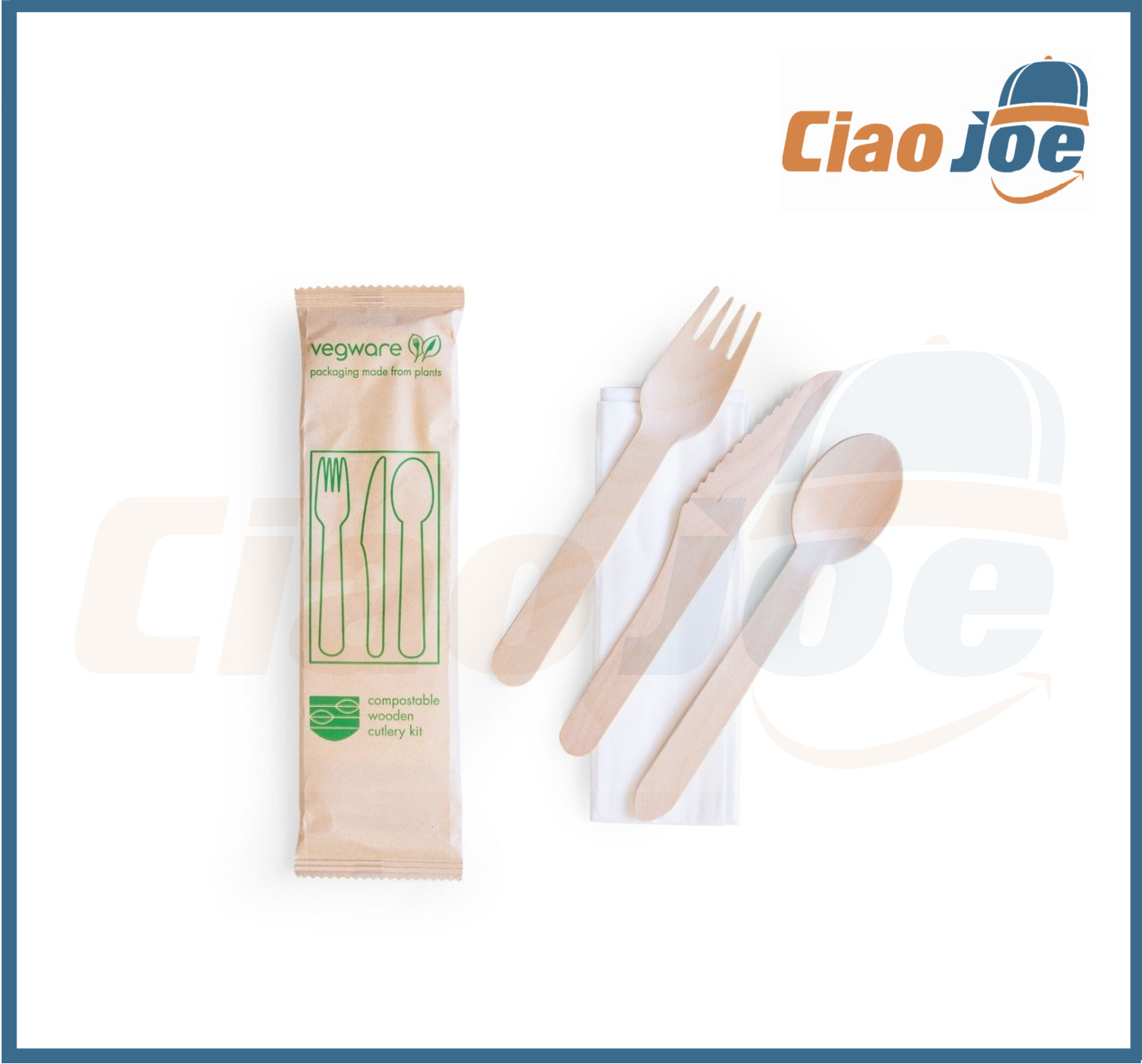50 TRIS / BIS Cubiertos Madera Biodegradable Tenedor+Cuchillo+Cuchara+Toalla