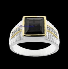 Natural Smoky Quartz  CZ Gemstones 925 Sterling Silver Gold Plated Ring 420