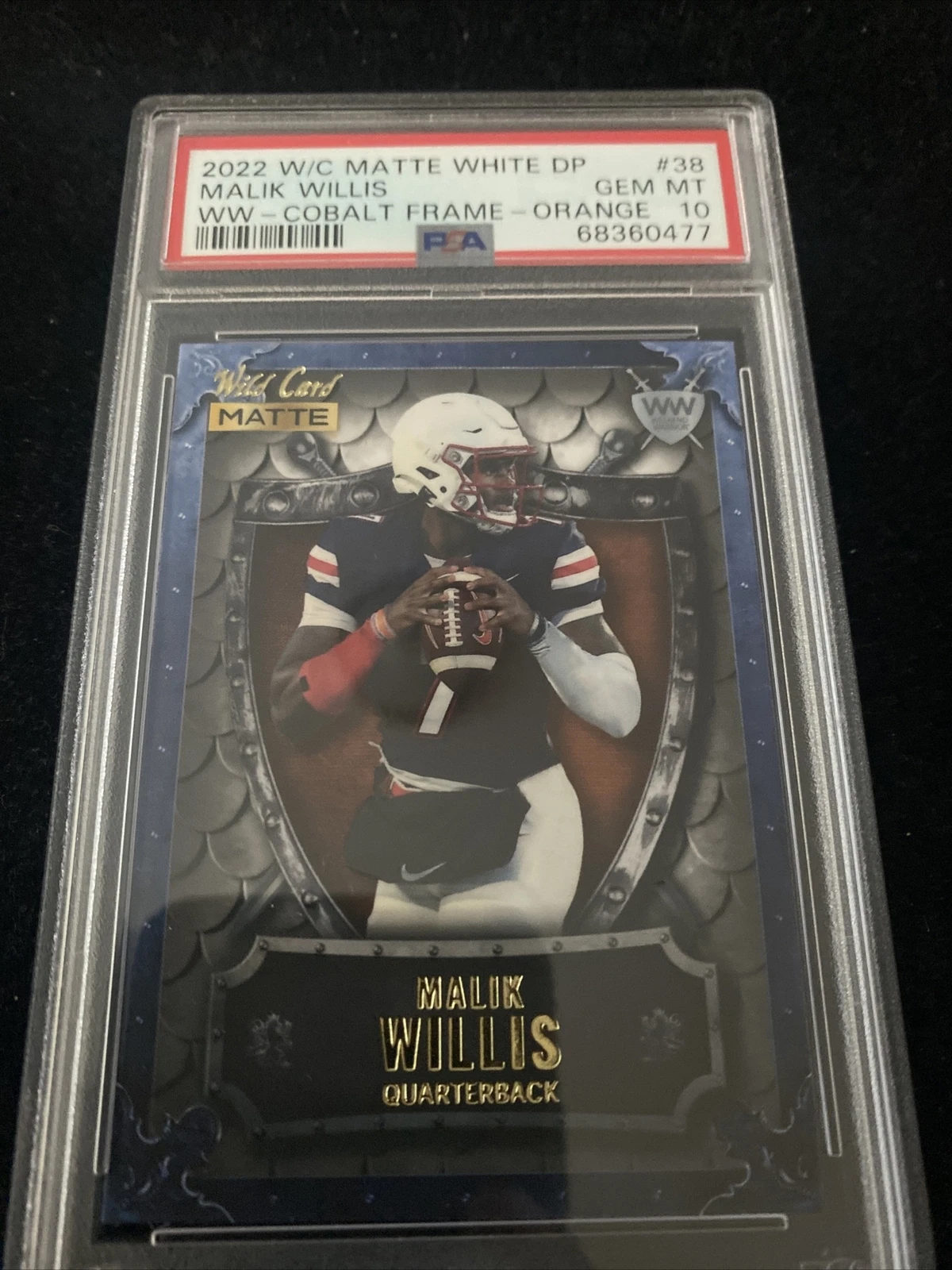 Malik Willis Wild Card Matte White Draft Picks Weekend Warrior #38 Cobalt Frame-Orange