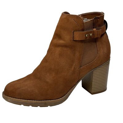 Sugar Cognac Faux Suede 3 Block Heeled Side Zip Ankle Boots Size 9 Excellent