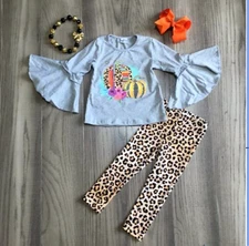NEW Boutique Pumpkin Leopard Leggings Girls Outfit Set