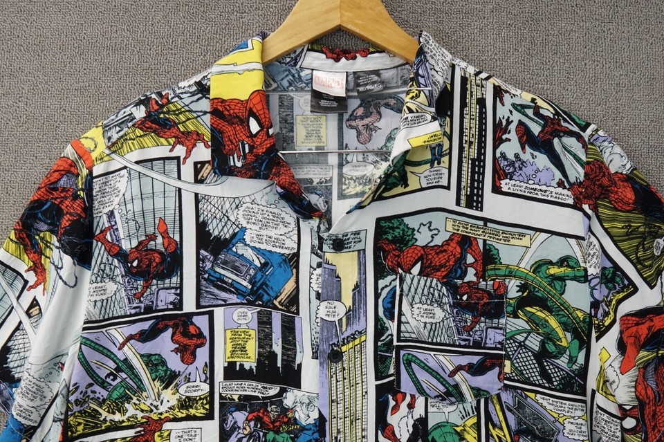 Marvel Spiderman Shirt Short Sleeve Button Up Rayon Men's Size XL eBay