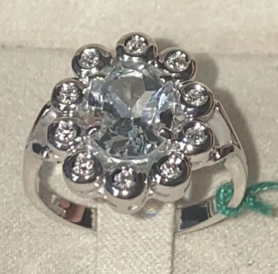 Bague en or Blanc 18kt. Diamants Naturels Ed Aigue-Marine - avec Garantie - Photo 1/4