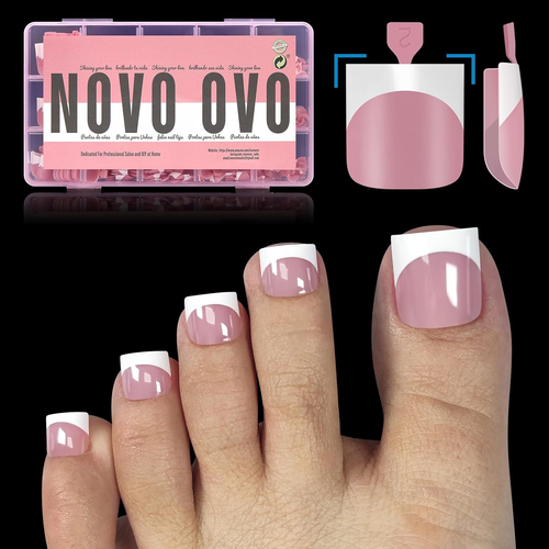 French Tip Press On Toe Nails Sharp Square Soft Gel Full Cover 240Pcs Berry Pink - Picture 10 of 11