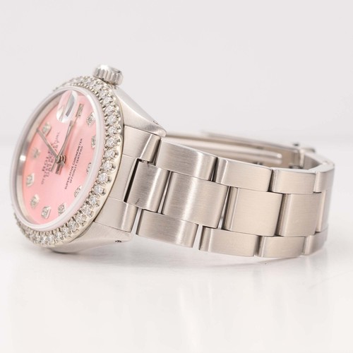 Rolex Datejust 6824 lunetta diamantata orologio Oyster 31 mm quadrante rosa, 1,30 carati - Foto 7 di 9
