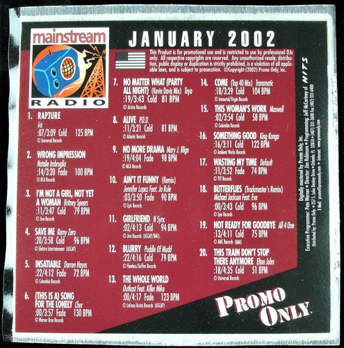 PROMO ONLY "MAINSTREAM RADIO JANUARY 2002" DJ PROMO CD COMPILATION MAXWELL *NEW* - Picture 2 of 3