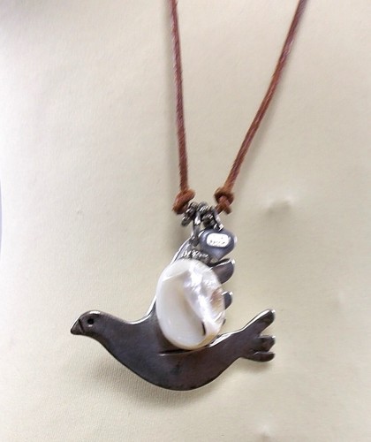 Yuta Pasch Damen Halskette Silber Kette mit Friedenstaube und Lederband 90 cm - Bild 8 von 9
