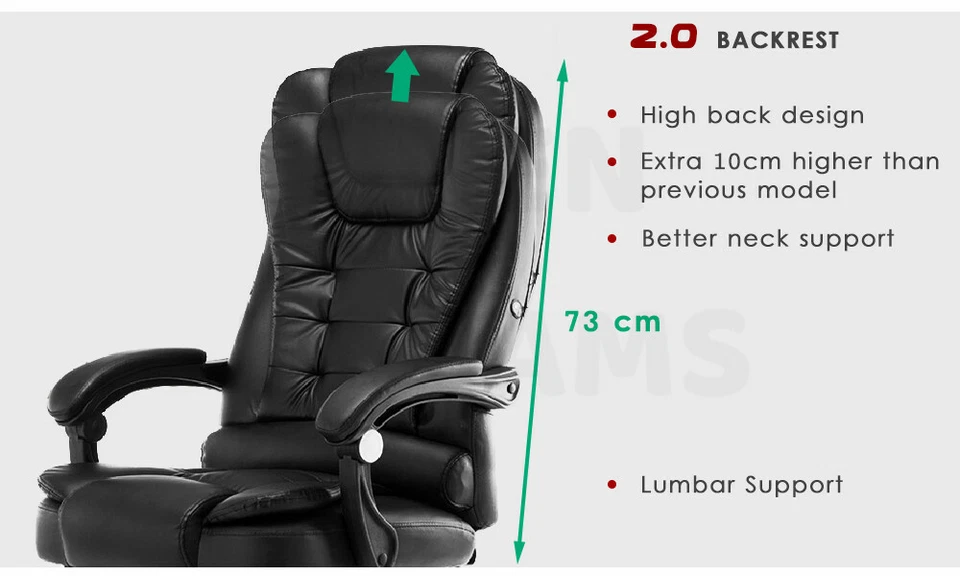 Executive Massage Office Chair Premium PU Leather Recliner Computer Gaming Seat - image 3 of 4