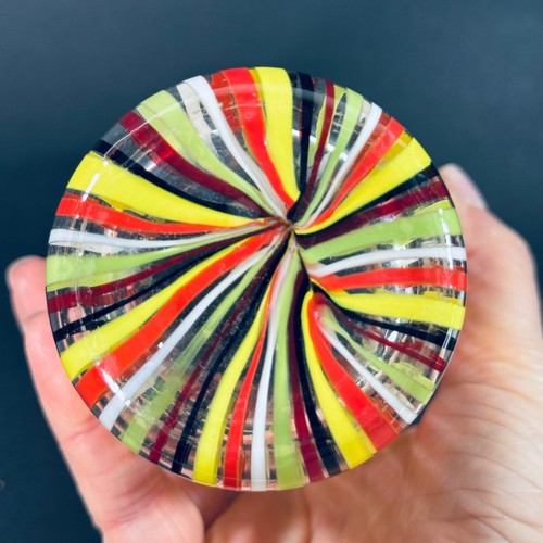 Modern Italian Murano Hand Blown Glass multi colored Striped Tumbler 6" Cup - Picture 4 of 6