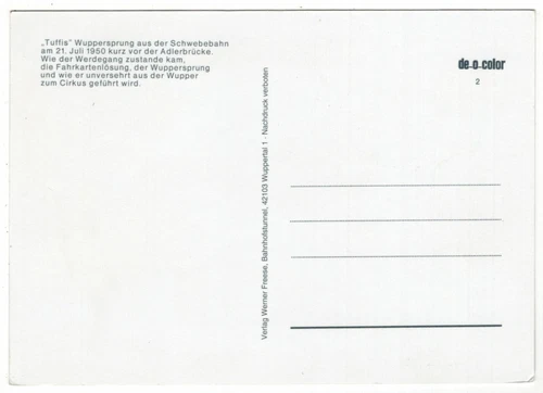 AK Wuppertal / Elefant "Tuffis"-Wuppersprung aus der Schwebebahn im Juli 1950 - Bild 2 von 2