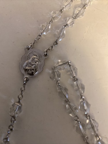 1940's Vintage Antique Rosary Cross Clear Glass Bead-'My Rosary' Leather Case - Picture 4 of 9