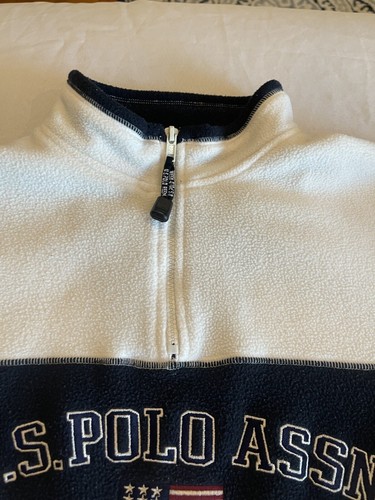 Vintage US Polo Assn Fleecepullover Sweatshirt Größe Large 16-18 Herren Sm? weiß blau - Bild 8 von 9
