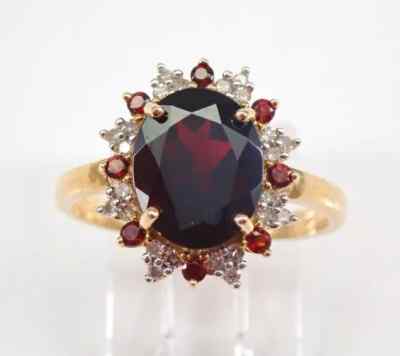 3Ct Oval Cut Lab-Created Red Garnet Halo Engagement Ring 14K Yellow Gold Finish