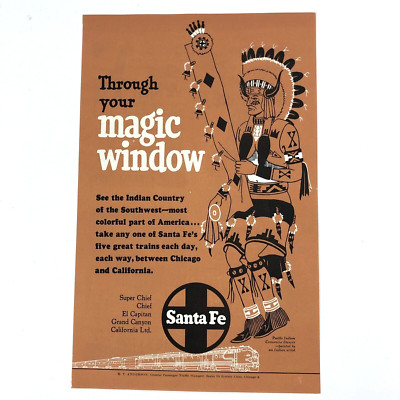 1949 Santa Fe Railroad Chicago nach LA siehe Pueblo West Magic Window Car Druckanzeige